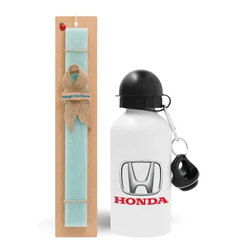 HONDA, Easter Set, metallic aluminum water bottle (500ml) & scented flat candle (30cm) (TURQUOISE)