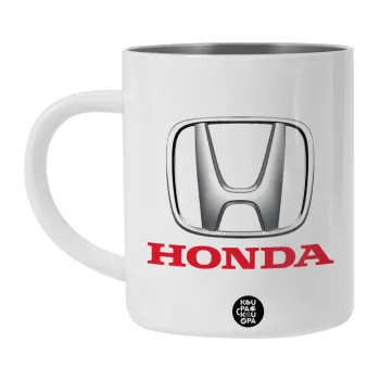 HONDA, Λευκή Ανοξείδωτη Μεταλλική Κούπα 450ml - Διπλού Τοιχώματος 
