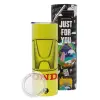 Neon Yellow Travel Tumbler, with metal straw (Stainless steel 304 Food grade, BPA free, 600ml)