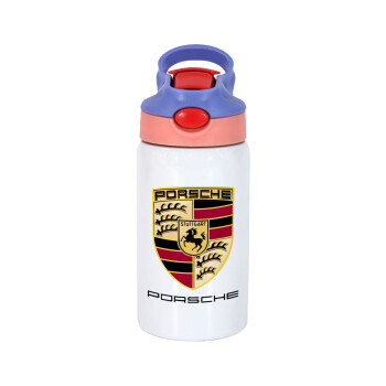 Porsche, Children's hot water bottle, stainless steel, with safety straw, pink/purple (350ml)