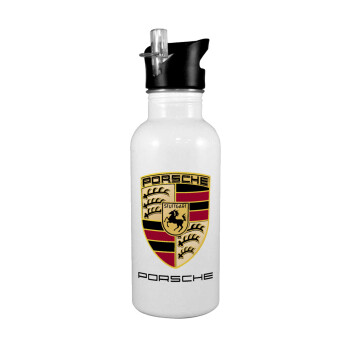 Porsche, Παγούρι νερού Λευκό με καλαμάκι, ανοξείδωτο ατσάλι 600ml