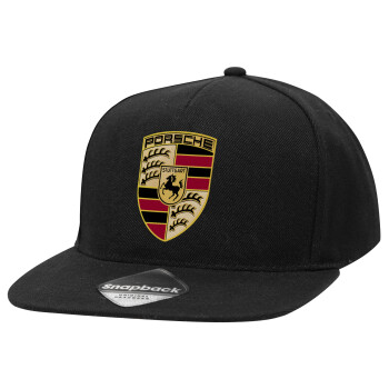 Porsche, Καπέλο Ενηλίκων Flat Snapback Μαύρο, (POLYESTER, ΕΝΗΛΙΚΩΝ, UNISEX, ONE SIZE)