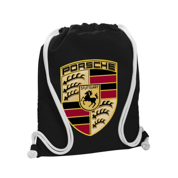 Porsche, Τσάντα πλάτης πουγκί GYMBAG Μαύρη, με τσέπη (40x48cm) & χονδρά λευκά κορδόνια