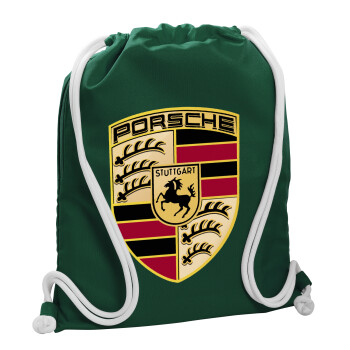 Porsche, Τσάντα πλάτης πουγκί GYMBAG BOTTLE GREEN, με τσέπη (40x48cm) & χονδρά λευκά κορδόνια