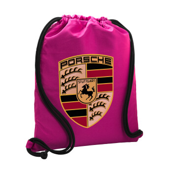 Porsche, Τσάντα πλάτης πουγκί GYMBAG Φούξια, με τσέπη (40x48cm) & χονδρά κορδόνια