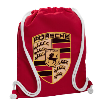 Porsche, Τσάντα πλάτης πουγκί GYMBAG Κόκκινη, με τσέπη (40x48cm) & χονδρά κορδόνια