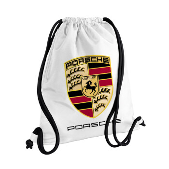 Porsche, Τσάντα πλάτης πουγκί GYMBAG λευκή, με τσέπη (40x48cm) & χονδρά κορδόνια