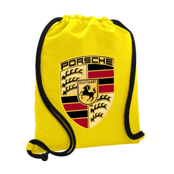 Porsche, Τσάντα πλάτης πουγκί GYMBAG Κίτρινη, με τσέπη (40x48cm) & χονδρά κορδόνια