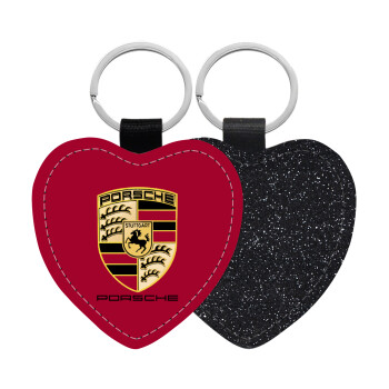 Porsche, Μπρελόκ PU δερμάτινο glitter καρδιά ΜΑΥΡΟ