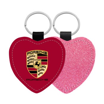 Porsche, Μπρελόκ PU δερμάτινο glitter καρδιά ΡΟΖ