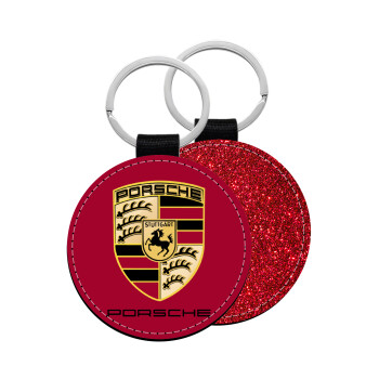 Porsche, Μπρελόκ Δερματίνη, στρογγυλό ΚΟΚΚΙΝΟ (5cm)