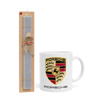 Porsche, Easter Set, Ceramic Cup (330ml) & Easter aromatic flat candle (30cm) (GRAY)