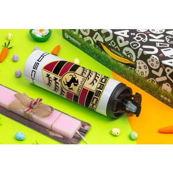 Porsche, Easter candle,Travel Tumbler 2 Lids, with metal straw & cleaning brush & aromatic flat candle (30cm) (PINK)