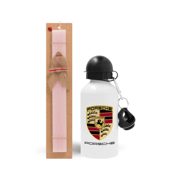 Porsche, Easter Set, metallic aluminum bottle (500ml) & aromatic flat Easter candle (30cm) (PINK)
