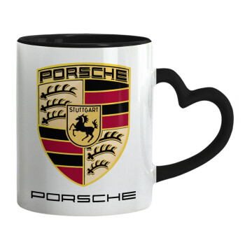 Porsche, Mug heart black handle, ceramic, 330ml