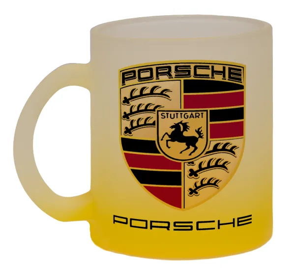 Porsche — Two-tone glass mug with matte yellow base, 330ml