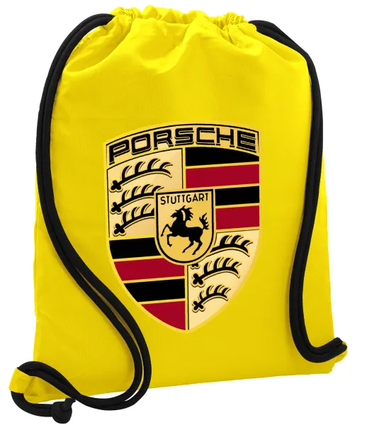 Porsche — Τσάντα πλάτης πουγκί GYMBAG Κίτρινη, με τσέπη (40x48cm) & χονδρά κορδόνια