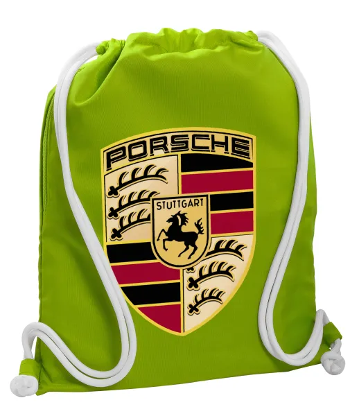 Porsche — Backpack bag GYMBAG LIME GREEN, with pocket (40x48cm) & thick cords