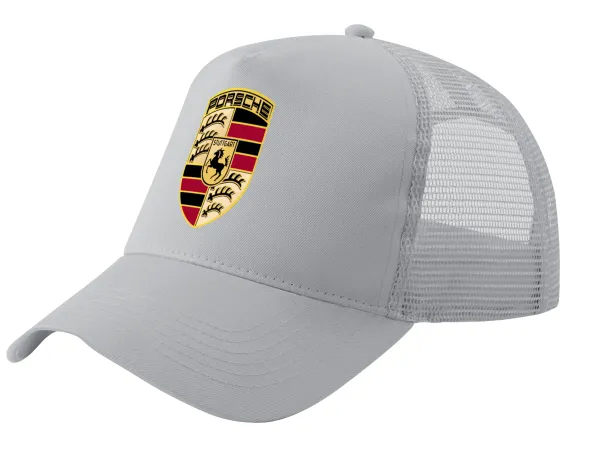 Porsche — Adult Structured Trucker Hat, with Mesh, GRAY (100% COTTON, ADULT, UNISEX, ONE SIZE)