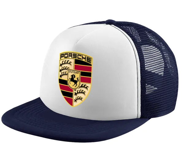 Porsche — Adult Soft Trucker Hat with Dark Blue/White Mesh (POLYESTER, ADULT, UNISEX, ONE SIZE)