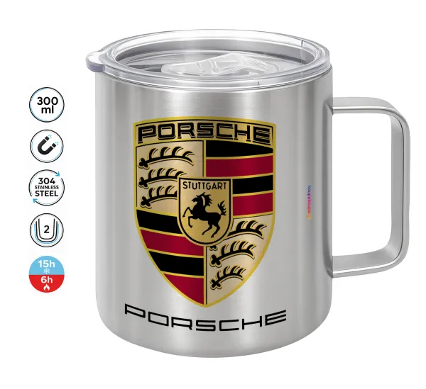 Porsche — Double-walled stainless steel mug 300ml with temperature-retaining lid