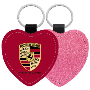 Porsche, Μπρελόκ PU δερμάτινο glitter καρδιά ΡΟΖ