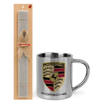 Porsche, Easter Set, metallic thermal cup (300ml) & Easter aromatic flat candle (30cm) (GRAY)