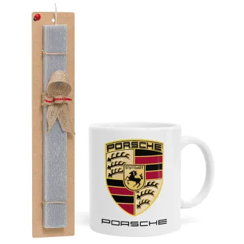 Porsche, Easter Set, Ceramic Cup (330ml) & Easter aromatic flat candle (30cm) (GRAY)