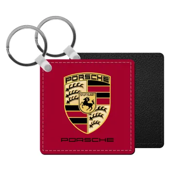 Porsche, Μπρελόκ Δερματίνη, τετράγωνο ΜΑΥΡΟ (5x5cm)