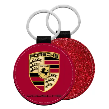 Porsche, Μπρελόκ Δερματίνη, στρογγυλό ΚΟΚΚΙΝΟ (5cm)