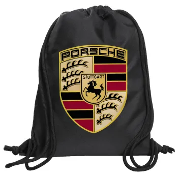 Porsche, Τσάντα πλάτης πουγκί GYMBAG Μαύρη, με τσέπη (40x48cm) & χονδρά κορδόνια