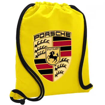 Porsche, Backpack pouch GYMBAG Yellow, with pocket (40x48cm) & thick cords