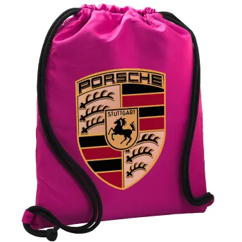 Porsche, Backpack pouch GYMBAG Fuchsia, with pocket (40x48cm) & thick cords