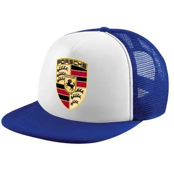 Porsche, Adult Soft Trucker Hat with Blue/White Mesh (POLYESTER, ADULT, UNISEX, ONE SIZE)