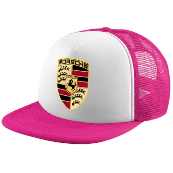 Porsche, Adult Soft Trucker Hat with Pink/White Mesh (POLYESTER, ADULT, UNISEX, ONE SIZE)