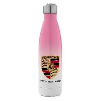 Porsche, Μεταλλικό παγούρι θερμός Ροζ/Λευκό (Stainless steel), διπλού τοιχώματος, 500ml