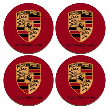 Porsche, ΣΕΤ x4 Σουβέρ ξύλινα στρογγυλά plywood (9cm)