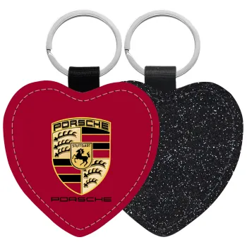 Porsche, Μπρελόκ PU δερμάτινο glitter καρδιά ΜΑΥΡΟ