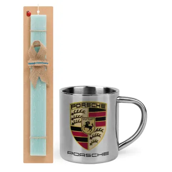 Porsche, Easter Set, metallic thermal cup (300ml) & aromatic flat Easter candle (30cm) (TURQUOISE)