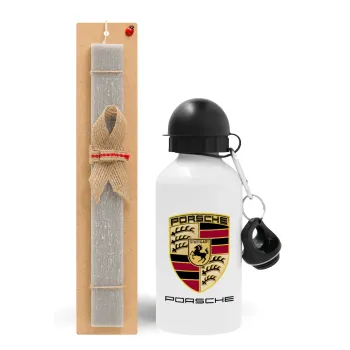 Porsche, Easter Set, metallic aluminum water bottle (500ml) & aromatic flat Easter candle (30cm) (GRAY)