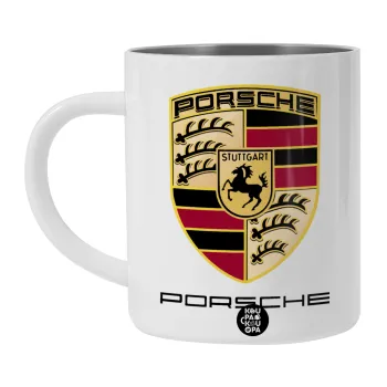 Porsche, Λευκή Ανοξείδωτη Μεταλλική Κούπα 450ml - Διπλού Τοιχώματος 