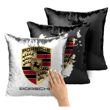 Porsche, Μαξιλάρι καναπέ Μαγικό Μαύρο με πούλιες 40x40cm περιέχεται το γέμισμα