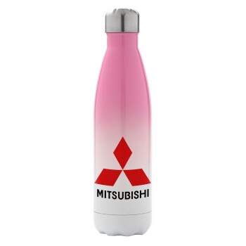 mitsubishi, Μεταλλικό παγούρι θερμός Ροζ/Λευκό (Stainless steel), διπλού τοιχώματος, 500ml