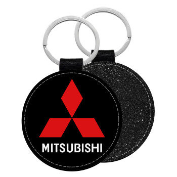 mitsubishi, Μπρελόκ Δερματίνη, στρογγυλό ΜΑΥΡΟ (5cm)