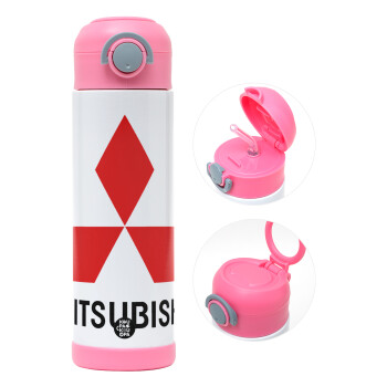 mitsubishi, Children's hot water bottle, stainless steel, with safety straw, PINK (500ml)