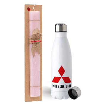 mitsubishi, Easter Set, metallic stainless steel water bottle (750ml) & scented flat Easter candle (30cm) (PINK)
