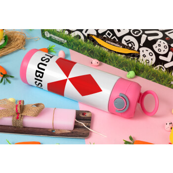 mitsubishi, Easter candle, Childrens hot water bottle, stainless steel, with safety straw, PINK (500ml)