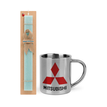 mitsubishi, Easter Set, metallic thermal cup (300ml) & aromatic flat Easter candle (30cm) (TURQUOISE)