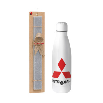 mitsubishi, Easter Set, metallic stainless thermos bottle (500ml) & scented flat Easter candle (30cm) (GRAY)