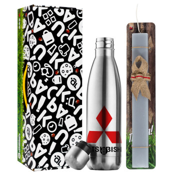 mitsubishi, Easter Set, metallic stainless thermos flask (500ml) & scented flat Easter candle (30cm) (GRAY)